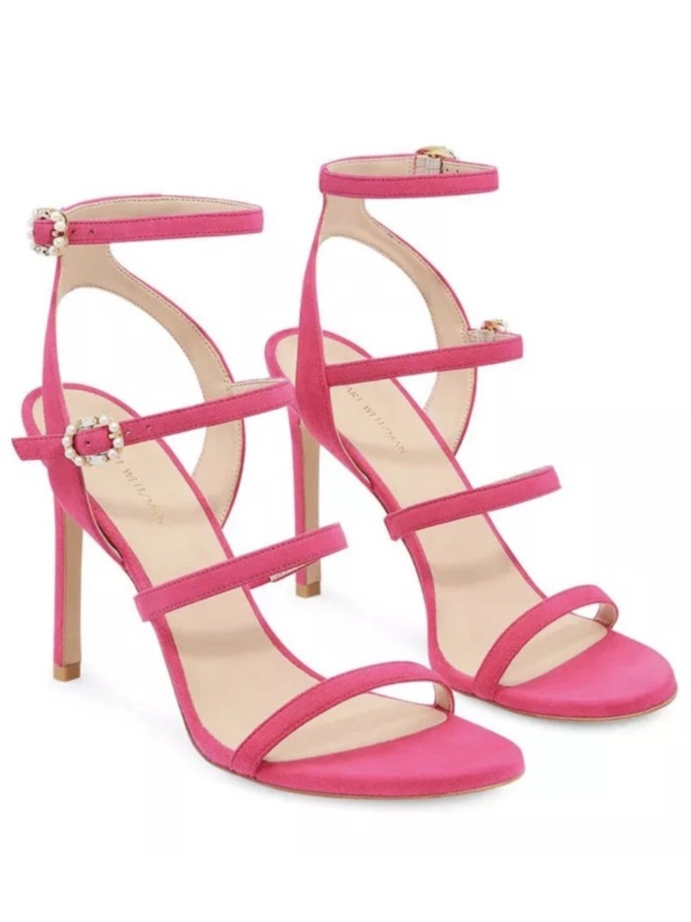 Stuart Weitzman Hot Pink Multi-Strap High Heel Sandals